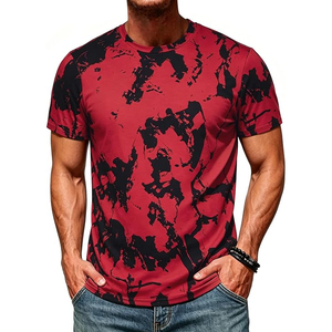 Men <b>Red</b> <b>Black</b> Abstract Print Short Sleeve T-Shirt Slim Fit O-Neck Quick Dry Casual <b>Top</b> - Product Image 1