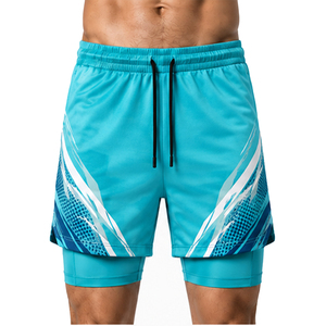 Shorts de basketball pour hommes à sublimation, motif géométrique, séchage rapide, cordon de serrage, coupe sportive, bleu - Product Image 3