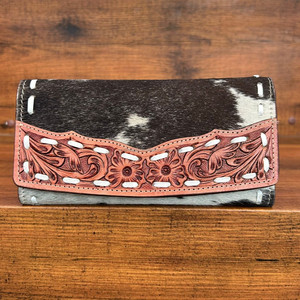 Cartera de tres pliegues multifunción de cuero mecanizado a mano a la moda para mujer, Cartera de mano de piel de vaca de gran capacidad, cartera para tarjetas de crédito - Product Image 2