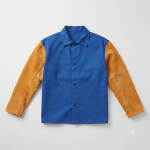 Royal Blue Cowhide Split Leather Heavy-Duty Industrial Welded <b>Fire</b> Resistant Heat Resistance 500C-1000C Level Welder Jacket - Product Image 3