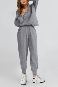 Conjunto Deportivo de Pantalones y Sudadera con Cierre de Cremallera a la Mitad, Color Gris, para Mujer, Corte Regular, Estilo Casual de Otoño, con Bolsillos Laterales y Logotipo Frontal - Product Image 4