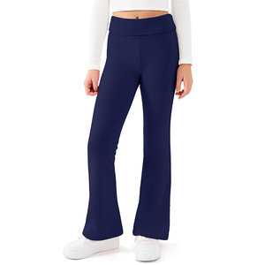 Leggings acampanados azul marino para niñas, cintura plegable, ajuste elástico, pantalones de campana para uniforme escolar - Product Image 1