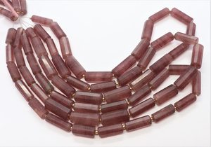 Perles de quartz rose naturel facettées en forme de tube, 6x20 mm, perles de pierre précieuse en quartz rose pour bijoux - Product Image 6