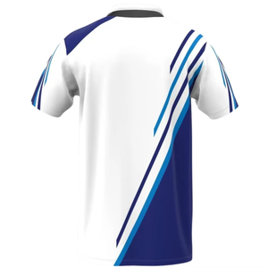 Polo à manches courtes pour homme, imprimé géométrique blanc et bleu, respirant, tricoté, décontracté, uniforme de golf et de tennis, logo personnalisé au dos - Product Image 2