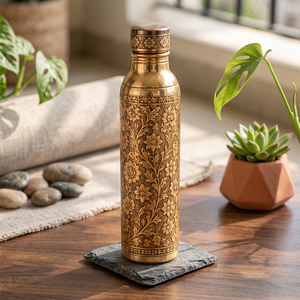 Falah International Stainless Steel Water <b>Bottle</b> Engraved Floral Mandala Design Decorative Drinking <b>Bottle</b> <b>Vintage</b> Metal Gift - Product Image 5