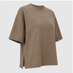 Camiseta Oversize de Mujer con Cuello Redondo, Hombros Caídos y Manga Corta en Color Taupe, Modelo WTS-0106 - Product Image 4