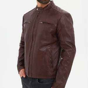 Chaqueta de Moto Econex Sports para Hombre, Corte Ajustado, Cuero PU Marrón Ecológico, Cuello Camisero, Cierre de Cremallera, Manga Regular, Invierno - Product Image 2