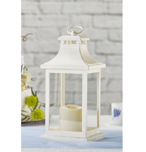 โคมไฟสี่เหลี่ยมโลหะสีขาวพร้อมแผงกระจกใสสำหรับตกแต่งบ้าน - Product Image 1