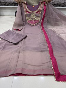 Pink Beaded Thread Embroidered Indian Pakistani <b>Kurta</b> Set Knee Length <b>Women</b> Salwar Kameez Outfit Party Wedding - Product Image 6