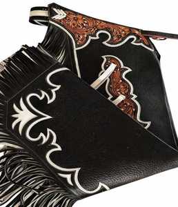 Adjustable Western Leather Full Chaps with Chinks Stylish Decorative Fringe and <b>Snap</b> Button Closures for Rodeo Horseback Riding - Product Image 4