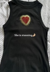 Sustainable Solid ODM Women's Satin Beaded One-Piece Cami Tank <b>Top</b> Deep V-Neck Sexy Heart Hollow Design Breathable Short Length - Product Image 2