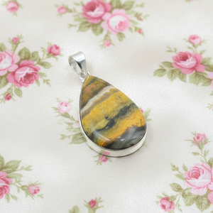 Colgante de Jaspe Bumblebee en Forma de Lágrima, Plata de Ley 925, Chapado en Oro Rosa y Oro Amarillo, Joyería de Piedra Natural Hecha a Mano, Regalo - Product Image 5