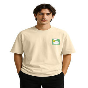 Camiseta Juvenil de Algodón Grueso, Manga Corta Holgada, Color Sólido, Casual, Versátil, con Hombros Descubiertos - Product Image 1