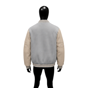 CLASSIC GREY VARSITY BOMBER JACKET MODERN COLLEGE FASHION Casual Cotton Polyester Bomber <b>Coat</b> Autumn Solid Color Turn-down Colla - Product Image 2