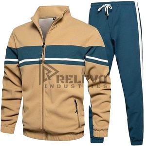 Ensemble de survêtement décontracté d'hiver pour homme, respirant, à manches longues, avec fermeture éclair intégrale, pantalon de jogging, 2 pièces, couleur unie - Product Image 1