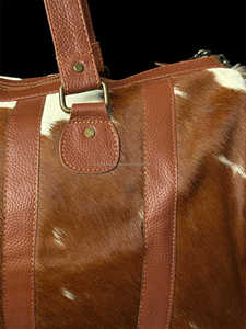 Sac de voyage multifonction léger en cuir de vachette, sac de week-end tendance avec fermeture éclair, sacs portables de grande capacité en cuir véritable - Product Image 6
