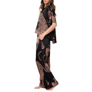 Service OEM Vente en Gros Logo Personnalisé Ensemble Pyjama Léger en Satin Imprimé Uni pour Femme, Vêtement d'Été Doux en Soie 2 Pièces avec Cordon de Serrage - Product Image 6