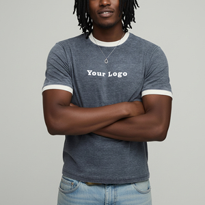 T-shirts surdimensionnés pour hommes, coupe ample, col rond, manches courtes, 100% coton, bordures contrastées, personnalisables - Product Image 1