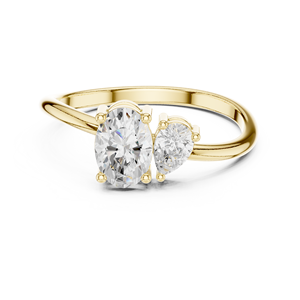 Yellow Gold Oval Lab Grown Diamond <b>Two</b> <b>Stone</b> Engagement <b>Ring</b> for Women with Round Accent Solitaire Promise <b>Ring</b> Gift Set - Product Image 1
