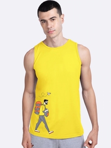Camiseta sin Mangas Amarilla para Hombre, Cuello Redondo, Estampado de Dibujos Animados, Informal, Tejida, Transpirable, de Algodón - Product Image 4