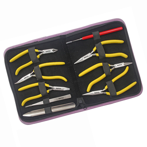9 pieces Pliers & Tool Kit Gun Handle Chain, Bent Chain, Flat, Round, Crimping Pliers, Side <b>Cutter</b>, beading AWL, Scoop Tweezer - Product Image 1