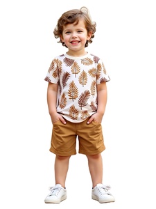 เสื้อเจอร์ซีย์ฤดูร้อนสำหรับเด็กผู้ชายเสื้อยืดคอกลมแขนสั้นพิมพ์ลายใบไม้ชุดกางเกงขาสั้นแฟชั่น2ชิ้นสำหรับใช้กลางแจ้งทำบังคลาเทศ - Product Image 2