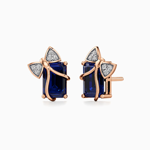 Boucles d'oreilles clous de luxe en pierre précieuse bleue taille émeraude pour femme, en or 10K 14K 18K et argent 925 935, bijoux fins d'inspiration naturelle - Product Image 3
