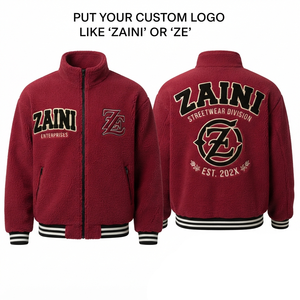 Premium 240g Burgundy Sherpa Fleece <b>Waterproof</b> Breathable Running <b>Jacket</b> Custom Embossed Logo Ribbed Trim Men's - Product Image 1