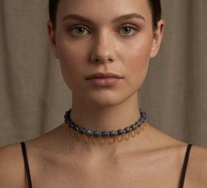 Collier ras-de-cou en saphir naturel plaqué or 18 carats, pierres précieuses certifiées naturelles, collier à franges, collier à pompons, pour femme - Product Image 1