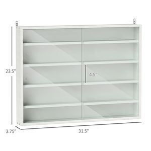 White 5-Tier <b>Wall</b> Mounted <b>Display</b> Cabinet with Glass Doors and Adjustable Shelves - Product Image 3