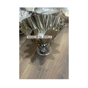 Moderno Tazón de Servir de Acero Inoxidable con Borde Ondulado, Acabado Plateado Pulido, Tazón Metálico, Accesorio de Decoración para el Hogar, para Decoración de Eventos - Product Image 1