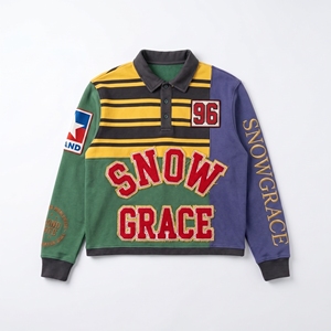 เสื้อแจ็คเก็ตแขนยาวสีสันตัดกัน Snowgrace ปักโลโก้ ปกคอพับ ทรงปกติ เสื้อผ้าสำหรับผู้ใหญ่แบบยูนิเซ็กส์ - Product Image 1