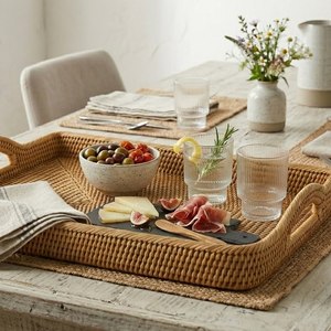 Minimalist Rattan Serving Tray Handmade Rectangle Storage Basket Tray for Modern Home and Kitchen Decor Wholesale Vietnam - Product Image 1