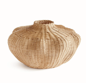 Grand vase en rotin côtelé sur pied avec poignées latérales, idéal pour la pampa, disponible à prix de gros. - Product Image 6