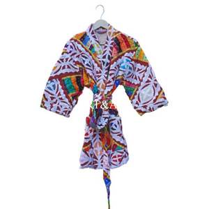 Robe Kimono Élégante pour Femme, Manches Trois-Quarts, 100% Coton, Col en V, Patchwork, Respirante, Été Hiver Printemps - Product Image 1