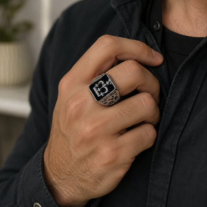 Anello Vintage da Uomo in Argento Sterling 925 con Motivo a Corona Quadrata Nera, Gioielli Personalizzati all'Ingrosso - Product Image 5