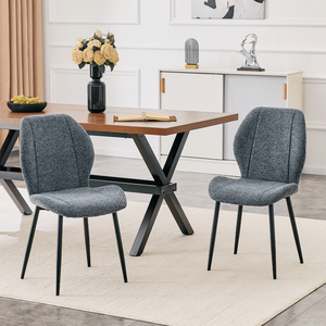 Set di 4 Sedie da Pranzo Moderne e Minimaliste in Tessuto Blu Fumo con Cuscini Spaziosi e Confortevoli e Gambe in Metallo Nero - Product Image 2