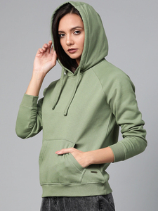 Women's Hooded Sweatshirt Solid Color Full Sleeve 100% Cotton Fleece Casual Autumn Wear Knitted Plain Dyed - Product Image 3