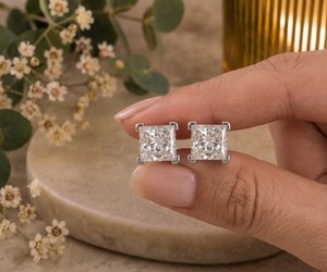 2CT Each Princess Cut Moissanite Solitaire <b>Stud</b> Earrings 925 <b>Sterling</b> <b>Silver</b> Fine Wedding Bridal Gift For Partners - Product Image 1