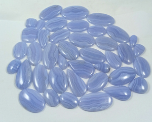 Vente en gros de pierres précieuses naturelles en agate bleue dentelle, semi-précieuses, ovales, en forme de poire, CABS, pour la fabrication de bijoux en argent/laiton - Product Image 3