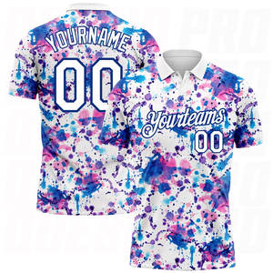 Maillot de sport, chemise de golf pour homme, manches courtes, impression personnalisée, broderie, blanc, royal, aquarelle, polos de golf performants - Product Image 1