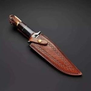 Couteau Bowie en acier Damas fait main A&M Enterprises avec manche en corne et étui en cuir, couteau de survie professionnel pour la chasse - Product Image 2