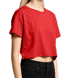 เสื้อครอปท็อปผู้หญิง แขนสั้น คอกลม ผ้าฝ้ายเรียบง่าย สไตล์ลำลอง สำหรับฤดูร้อน - Product Image 3