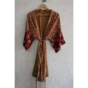 Bata Kimono de Seda con Parches para Mujer, Tallas Grandes, Estilo Bohemio, Larga, Transpirable, para Otoño - Product Image 2