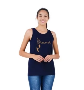 Débardeur bleu marine pour femme, imprimé motif Dreamer, col rond, style bohème, sans manches, en coton, longueur normale - Product Image 6