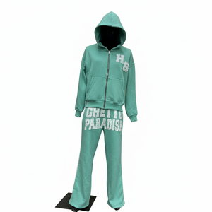 Chándales personalizados de invierno con bordado desgastado y cremallera para hombre y mujer, diseño de diseñador, tejido grueso de 400 g/m², 100 % algodón polar. - Product Image 3