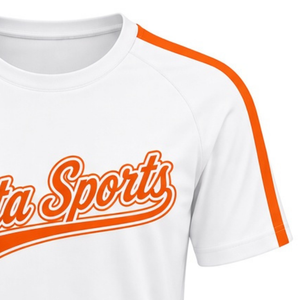 Maillot de cheerleading blanc et orange à manches courtes, haut d'uniforme sportif pour équipes, entraînement et compétition - Product Image 4