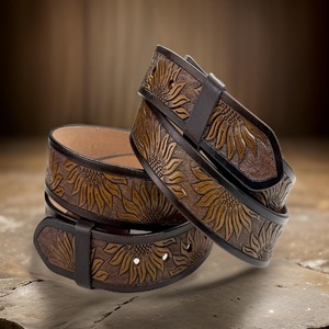 Ceintures de cowboy personnalisées en cuir véritable, ceinture western avec motif floral sculpté à la main, ceinture en cuir travaillé - Product Image 5