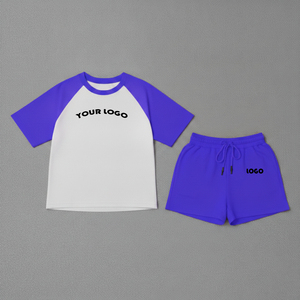 Ensemble deux pièces d'été pour femmes, coupe classique, tissu en coton brodé avec dentelle, t-shirt et short - Product Image 1