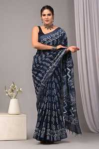 Sari de Algodón y Lino Premium con Estampado Artesanal para Mujer – Prenda Étnica India Tradicional, Suave y Transpirable - Product Image 2